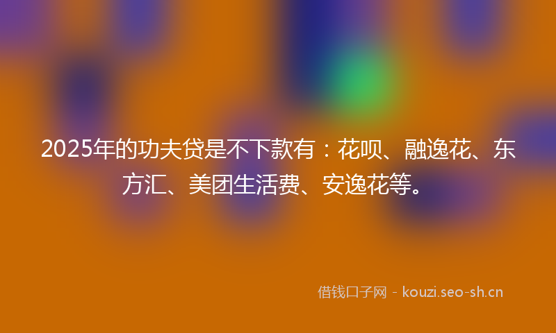 2025年的功夫贷是不下款有:花呗、融逸花、东方汇、美团生活费、安逸花等。