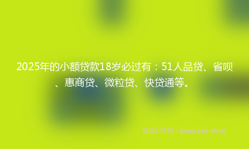 2025年的小额贷款18岁必过有：51人品贷、省呗、惠商贷、微粒贷、快贷通等。