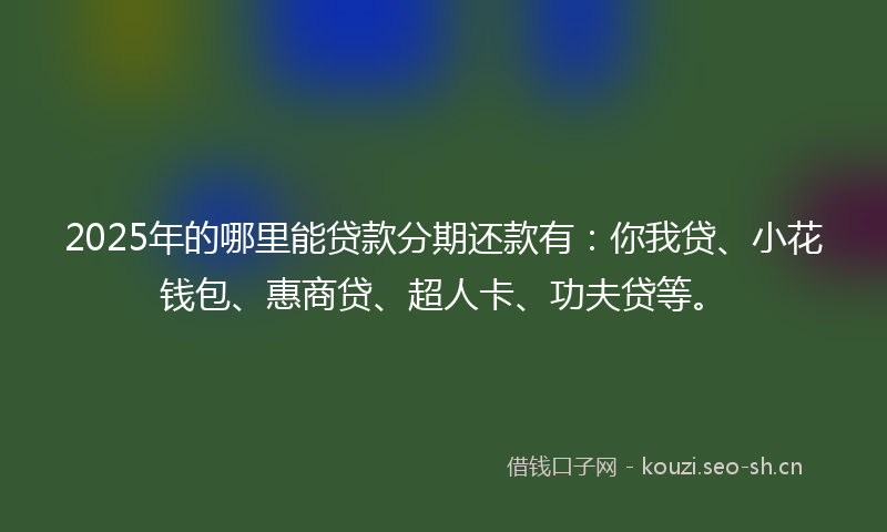 2025年的哪里能贷款分期还款有：你我贷、小花钱包、惠商贷、超人卡、功夫贷等。