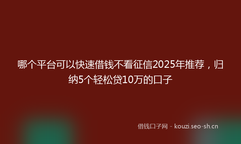 哪个平台可以快速借钱不看征信2025年推荐，归纳5个轻松贷10万的口子