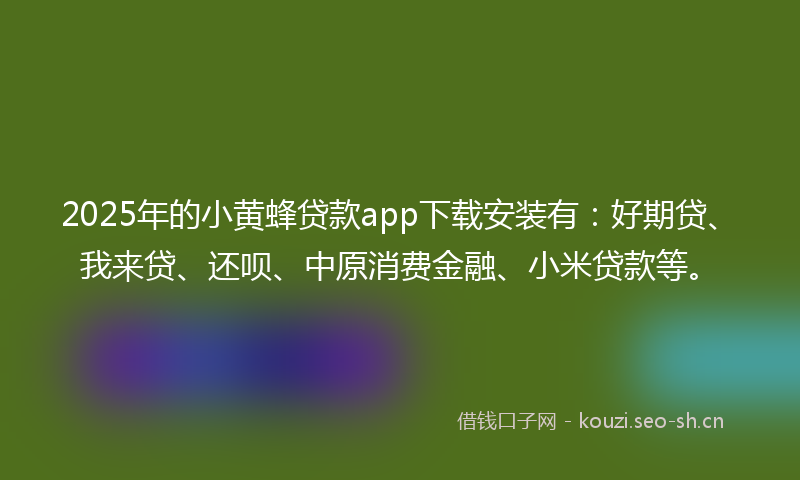 2025年的小黄蜂贷款app下载安装有：好期贷、我来贷、还呗、中原消费金融、小米贷款等。