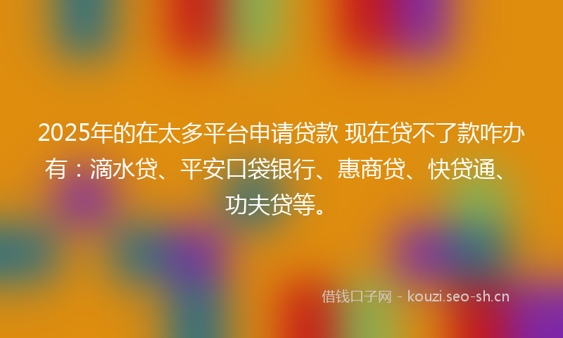 2025年的在太多平台申请贷款 现在贷不了款咋办有：滴水贷、平安口袋银行、惠商贷、快贷通、功夫贷等。