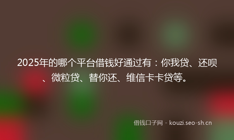 2025年的哪个平台借钱好通过有：你我贷、还呗、微粒贷、替你还、维信卡卡贷等。