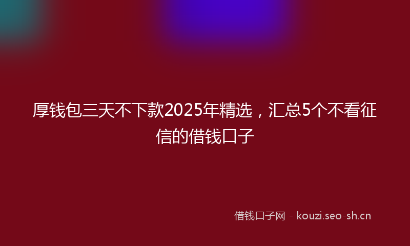 厚钱包三天不下款2025年精选，汇总5个不看征信的借钱口子
