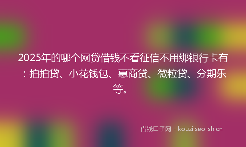 2025年的哪个网贷借钱不看征信不用绑银行卡有：拍拍贷、小花钱包、惠商贷、微粒贷、分期乐等。