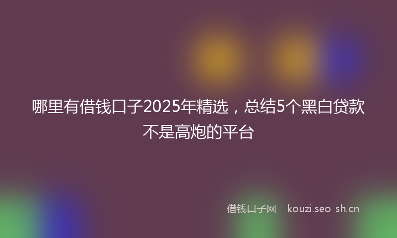 哪里有借钱口子2025年精选，总结5个黑白贷款不是高炮的平台