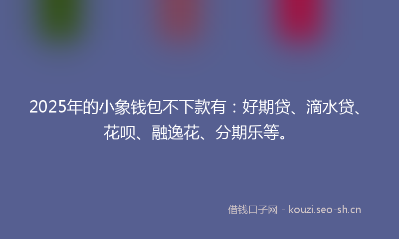 2025年的小象钱包不下款有：好期贷、滴水贷、花呗、融逸花、分期乐等。
