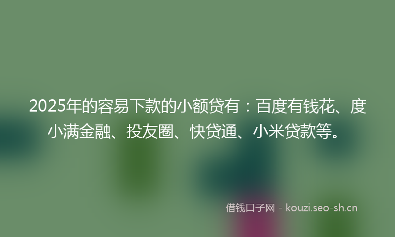 2025年的容易下款的小额贷有：百度有钱花、度小满金融、投友圈、快贷通、小米贷款等。