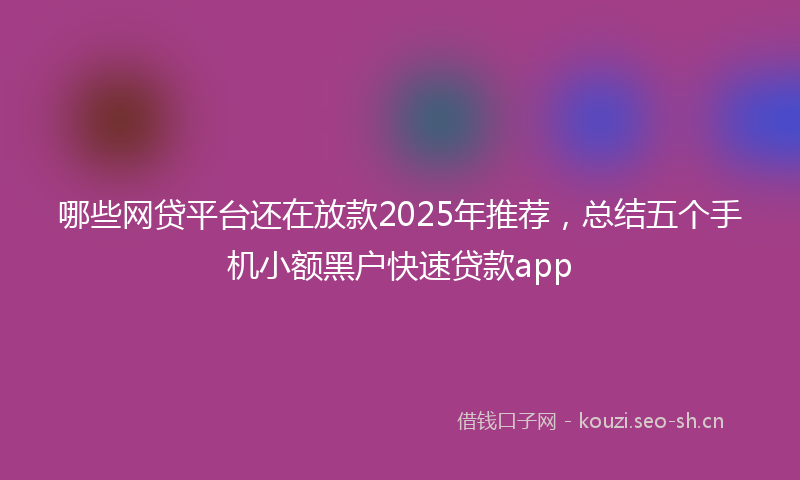 哪些网贷平台还在放款2025年推荐，总结五个手机小额黑户快速贷款app