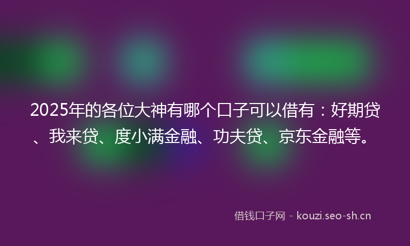 2025年的各位大神有哪个口子可以借有：好期贷、我来贷、度小满金融、功夫贷、京东金融等。