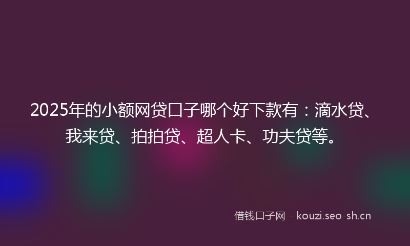 2025年的小额网贷口子哪个好下款有：滴水贷、我来贷、拍拍贷、超人卡、功夫贷等。