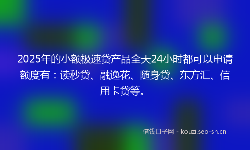 2025年的小额极速贷产品全天24小时都可以申请额度有：读秒贷、融逸花、随身贷、东方汇、信用卡贷等。