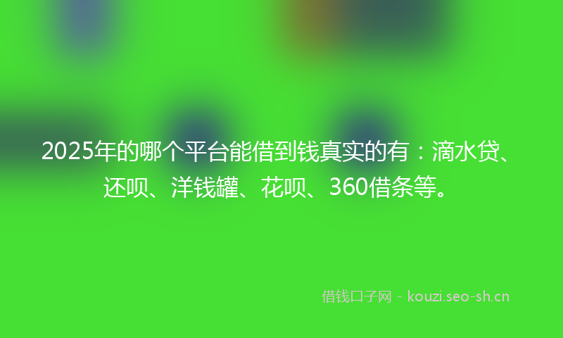2025年的哪个平台能借到钱真实的有：滴水贷、还呗、洋钱罐、花呗、360借条等。