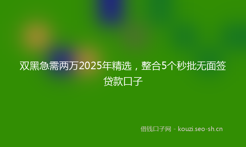 双黑急需两万2025年精选，整合5个秒批无面签贷款口子