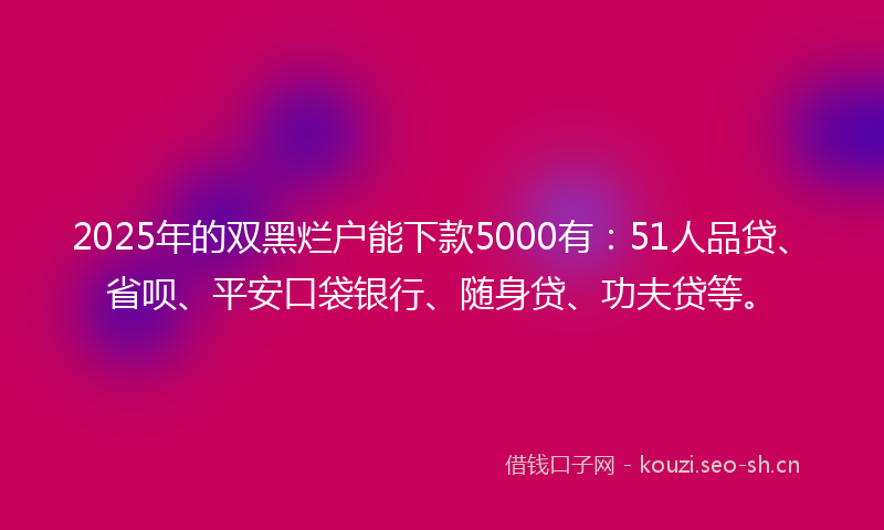 2025年的双黑烂户能下款5000有:51人品贷、省呗、平安口袋银行、随身贷、功夫贷等。