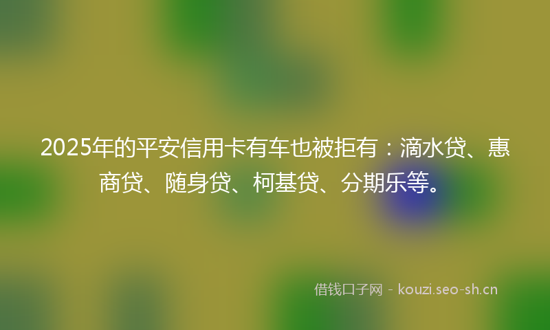 2025年的平安信用卡有车也被拒有：滴水贷、惠商贷、随身贷、柯基贷、分期乐等。