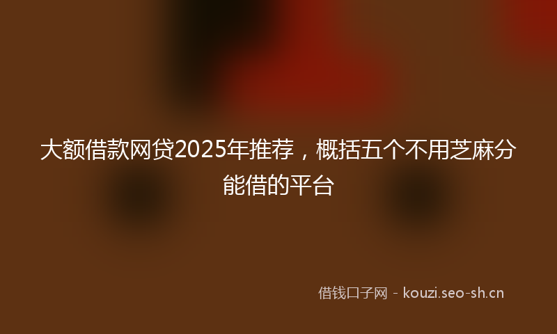 大额借款网贷2025年推荐，概括五个不用芝麻分能借的平台