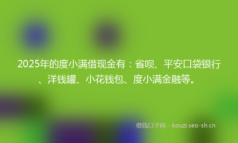 2025年的度小满借现金有：省呗、平安口袋银行、洋钱罐、小花钱包、度小满金融等。