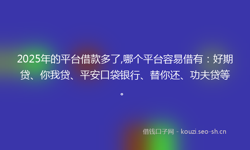 2025年的平台借款多了,哪个平台容易借有：好期贷、你我贷、平安口袋银行、替你还、功夫贷等。