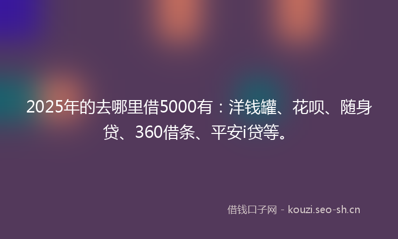 2025年的去哪里借5000有：洋钱罐、花呗、随身贷、360借条、平安i贷等。