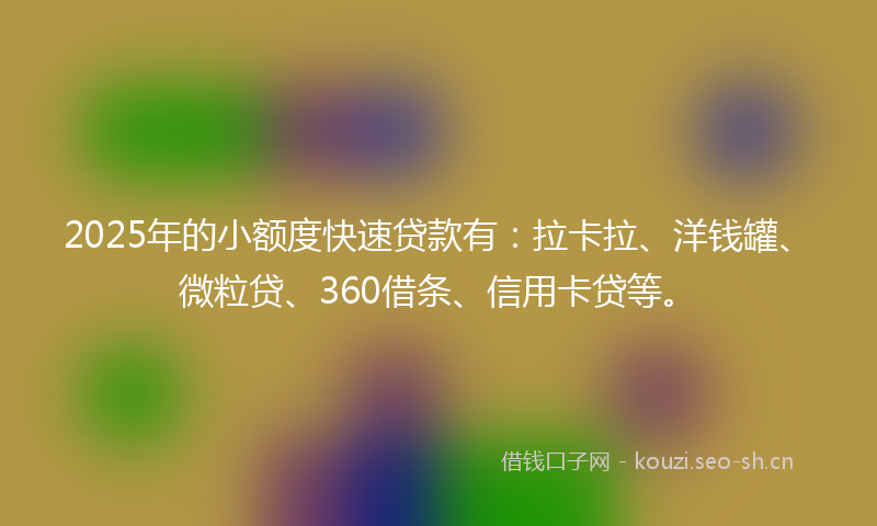 2025年的小额度快速贷款有：拉卡拉、洋钱罐、微粒贷、360借条、信用卡贷等。