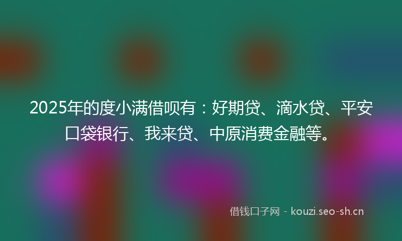 2025年的度小满借呗有：好期贷、滴水贷、平安口袋银行、我来贷、中原消费金融等。
