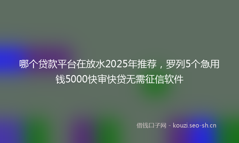 哪个贷款平台在放水2025年推荐，罗列5个急用钱5000快审快贷无需征信软件