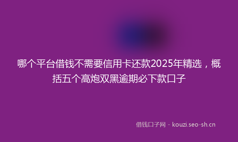 哪个平台借钱不需要信用卡还款2025年精选，概括五个高炮双黑逾期必下款口子