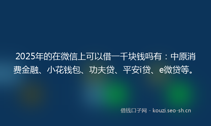 2025年的在微信上可以借一千块钱吗有：中原消费金融、小花钱包、功夫贷、平安i贷、e微贷等。