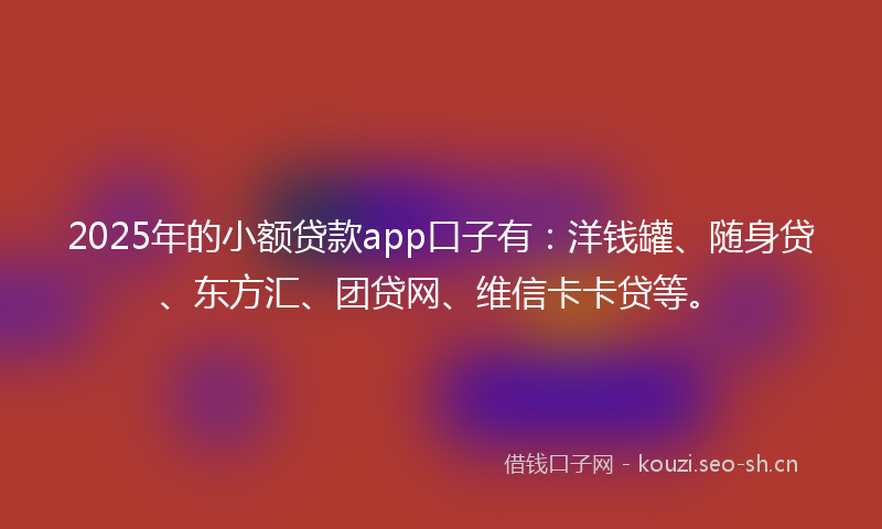 2025年的小额贷款app口子有：洋钱罐、随身贷、东方汇、团贷网、维信卡卡贷等。