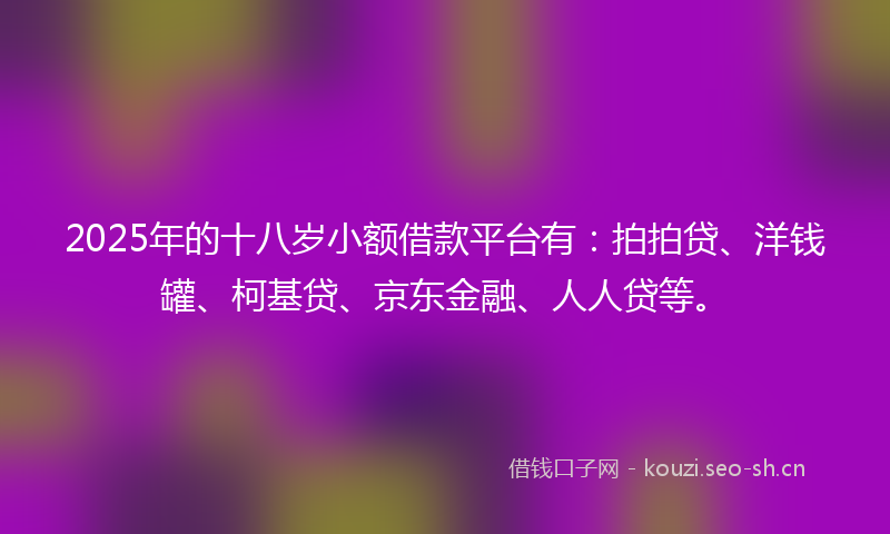 2025年的十八岁小额借款平台有：拍拍贷、洋钱罐、柯基贷、京东金融、人人贷等。