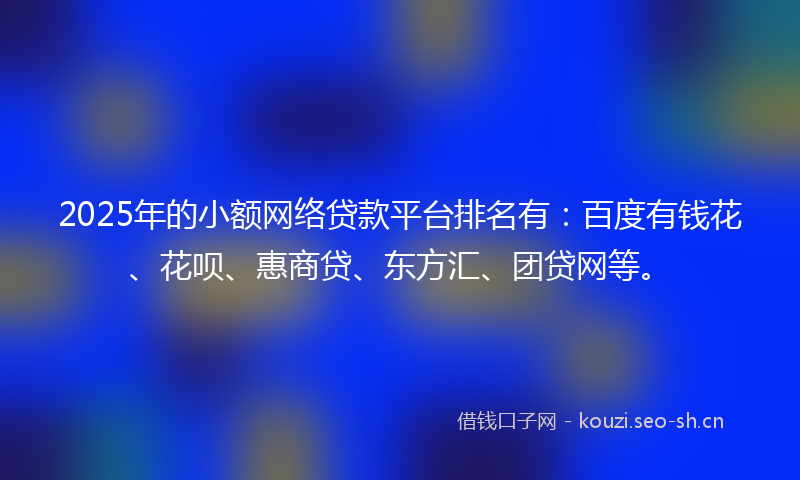 2025年的小额网络贷款平台排名有：百度有钱花、花呗、惠商贷、东方汇、团贷网等。