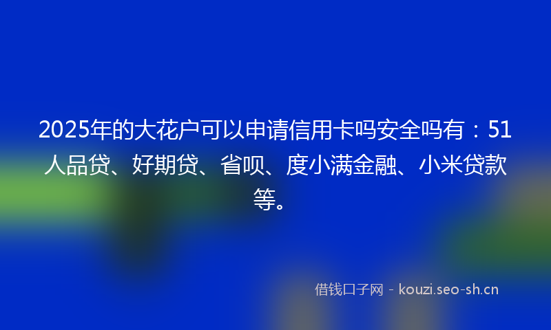 2025年的大花户可以申请信用卡吗安全吗有:51人品贷、好期贷、省呗、度小满金融、小米贷款等。