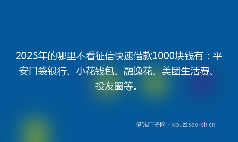 2025年的哪里不看征信快速借款1000块钱有:平安口袋银行、小花钱包、融逸花、美团生活费、投友圈等。