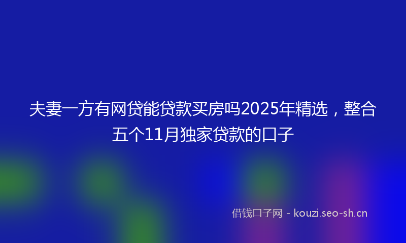 夫妻一方有网贷能贷款买房吗2025年精选，整合五个11月独家贷款的口子