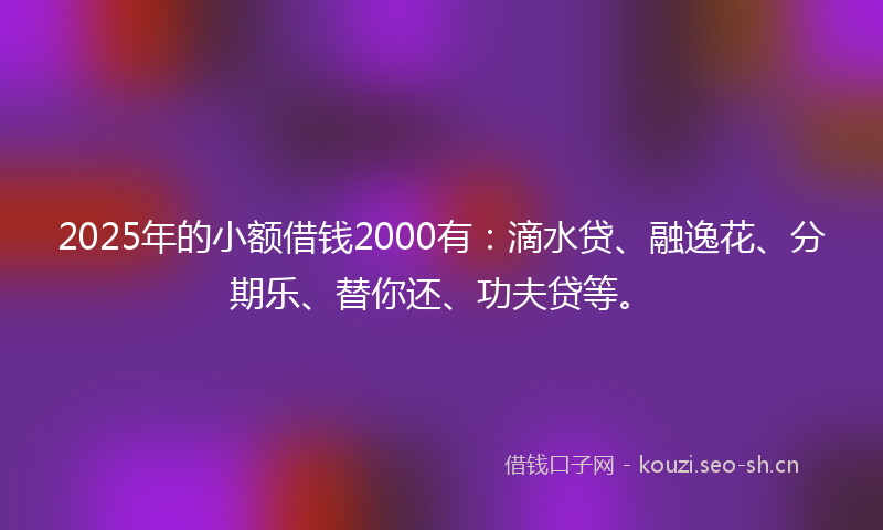 2025年的小额借钱2000有：滴水贷、融逸花、分期乐、替你还、功夫贷等。