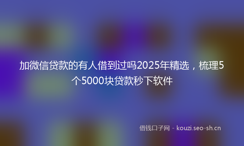 加微信贷款的有人借到过吗2025年精选，梳理5个5000块贷款秒下软件
