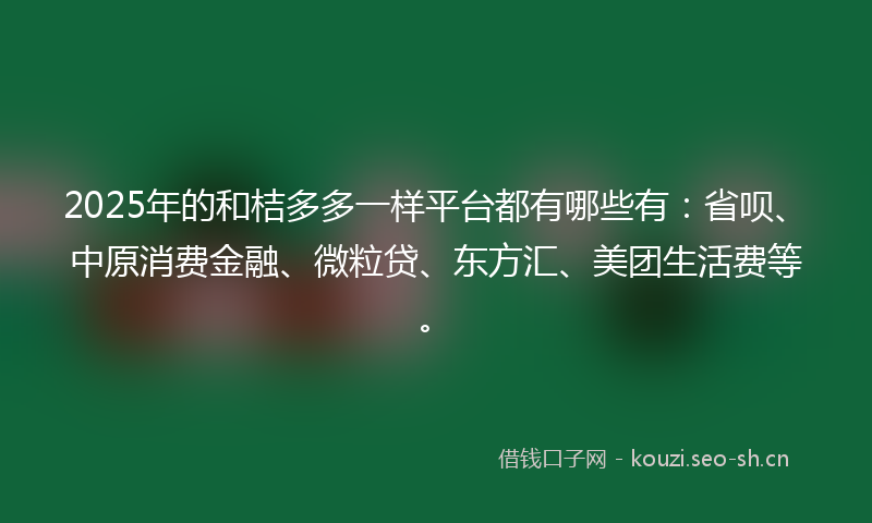 2025年的和桔多多一样平台都有哪些有：省呗、中原消费金融、微粒贷、东方汇、美团生活费等。