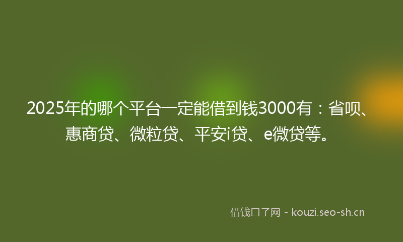 2025年的哪个平台一定能借到钱3000有：省呗、惠商贷、微粒贷、平安i贷、e微贷等。