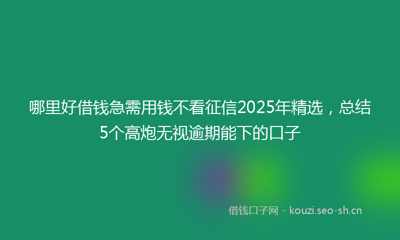 哪里好借钱急需用钱不看征信2025年精选，总结5个高炮无视逾期能下的口子