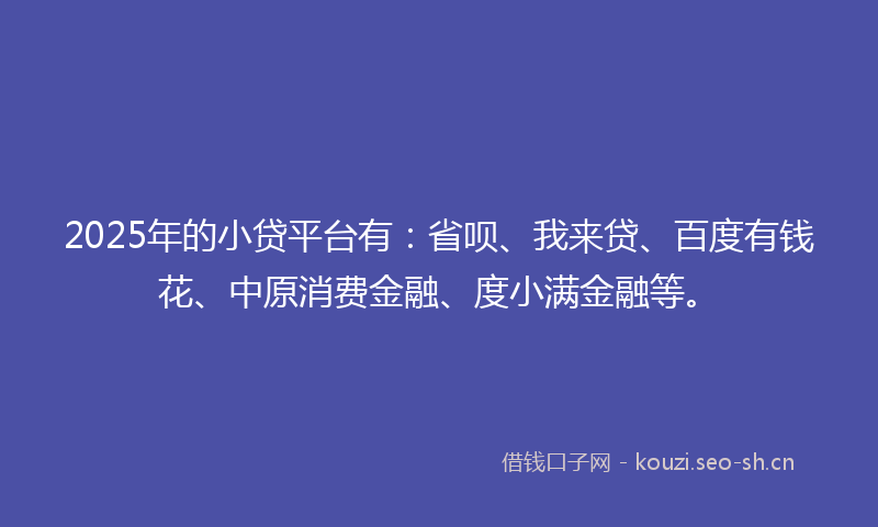 2025年的小贷平台有:省呗、我来贷、百度有钱花、中原消费金融、度小满金融等。