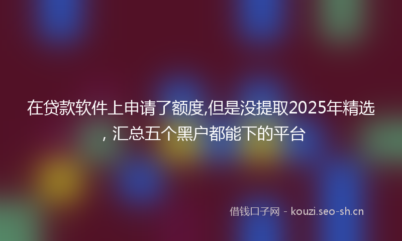 在贷款软件上申请了额度,但是没提取2025年精选，汇总五个黑户都能下的平台