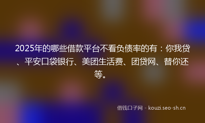 2025年的哪些借款平台不看负债率的有:你我贷、平安口袋银行、美团生活费、团贷网、替你还等。