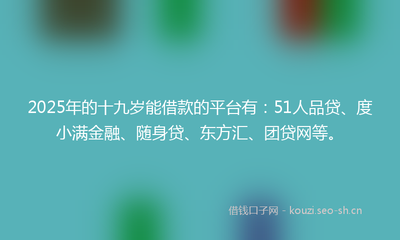 2025年的十九岁能借款的平台有：51人品贷、度小满金融、随身贷、东方汇、团贷网等。