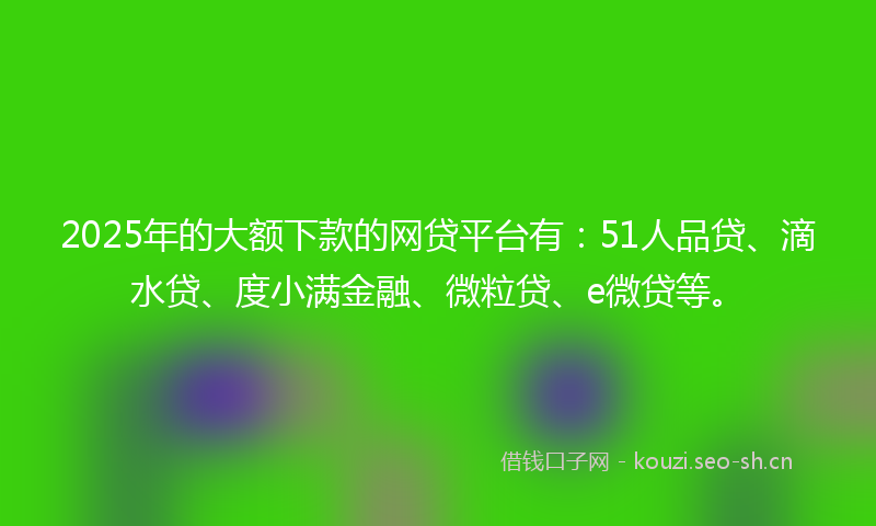 2025年的大额下款的网贷平台有:51人品贷、滴水贷、度小满金融、微粒贷、e微贷等。