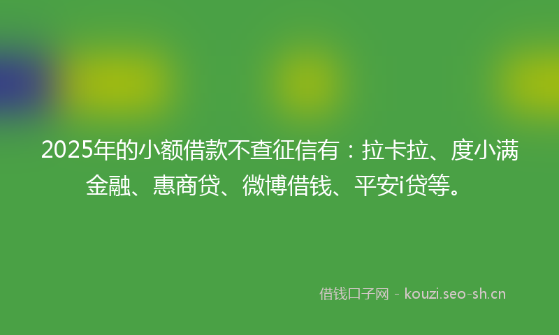 2025年的小额借款不查征信有：拉卡拉、度小满金融、惠商贷、微博借钱、平安i贷等。