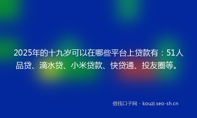 2025年的十九岁可以在哪些平台上贷款有：51人品贷、滴水贷、小米贷款、快贷通、投友圈等。