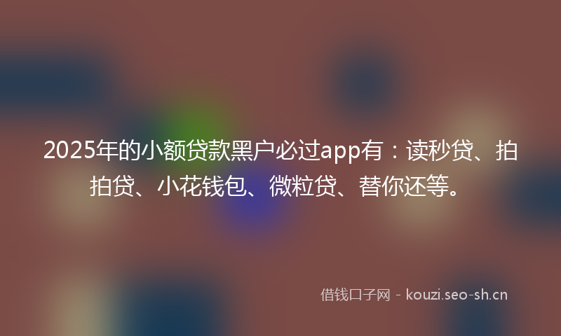 2025年的小额贷款黑户必过app有：读秒贷、拍拍贷、小花钱包、微粒贷、替你还等。