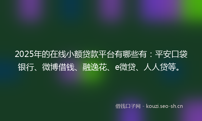 2025年的在线小额贷款平台有哪些有：平安口袋银行、微博借钱、融逸花、e微贷、人人贷等。