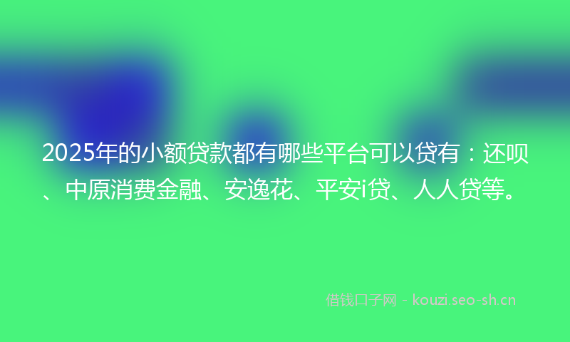 2025年的小额贷款都有哪些平台可以贷有：还呗、中原消费金融、安逸花、平安i贷、人人贷等。
